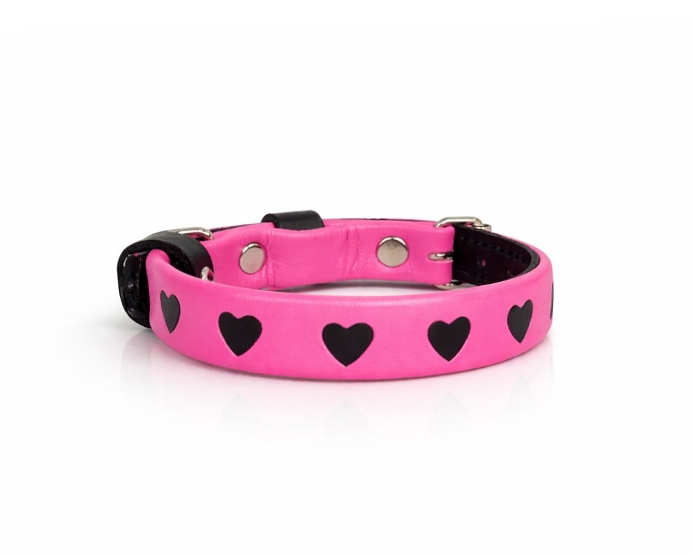Pink leather cat collar